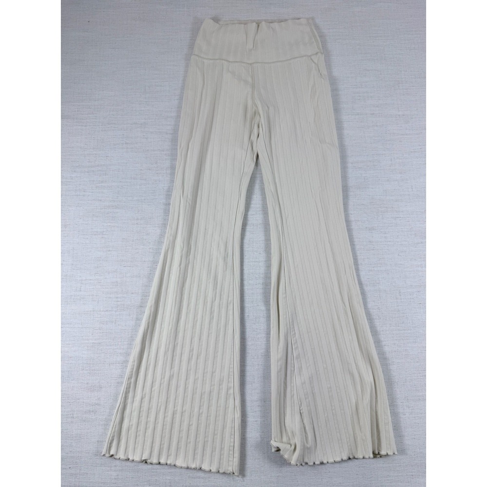 OFFLINE by Aerie Cream Ribbed High Waisted Flare Leg Pants M